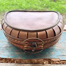 Vintage Handmade Wicker Woven Clamshell Basket Picnic Metal Latch & Handle