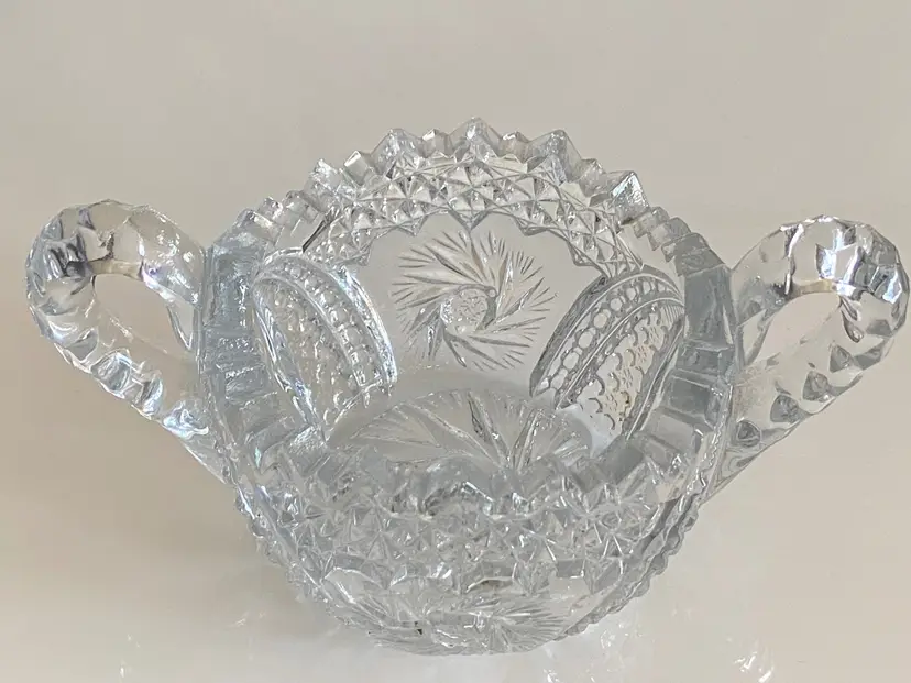 Vintage "EAPG" Pinwheel Double Handle, Sawtoothed Edge, Sugar Bowl, UV Reactive