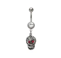 Skull with gem dangle Navel/Belly Ring 14GA-1.6MM length 7/16"  Halloween