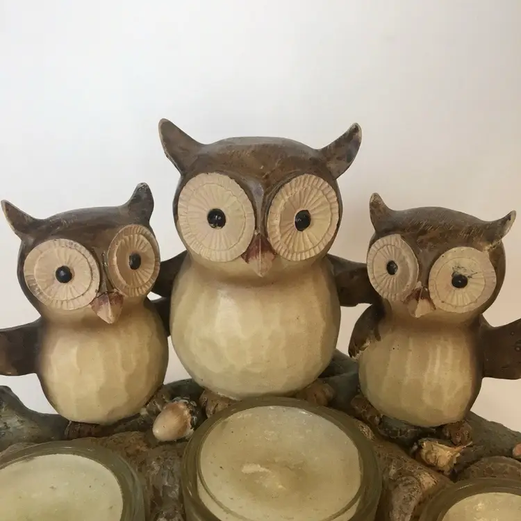 Yankee Candle Triple Owl Tealight Candle Holder 2012 Resin 4" x 6.5"
