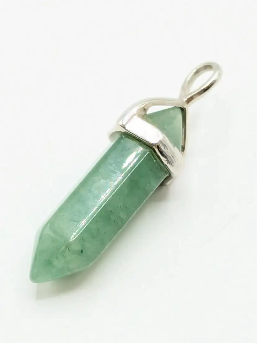 Green Aventurine Crystal Pendant Silver Tone