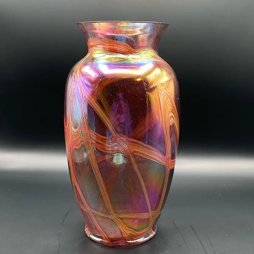 #151 Iridescent Favrile Multi-colored Oil Spill Art Glass Vase