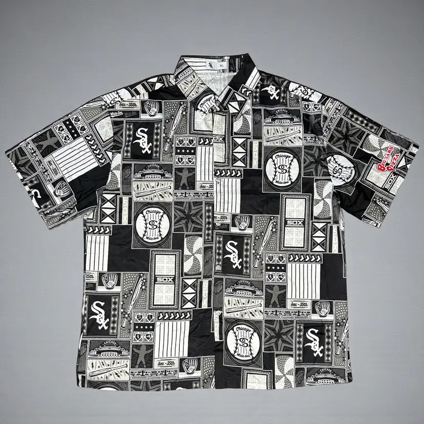 Chicago White Sox MLB Hawaiian Shirt Black Stadium Giveaway Beggars Pizza XLarge  30" Long 24" Armpit to Armpit