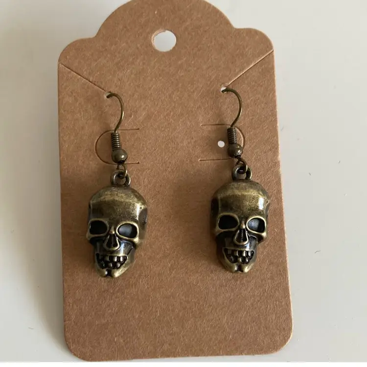 Vintage Gothic Halloween Bronze Skull Earrings
