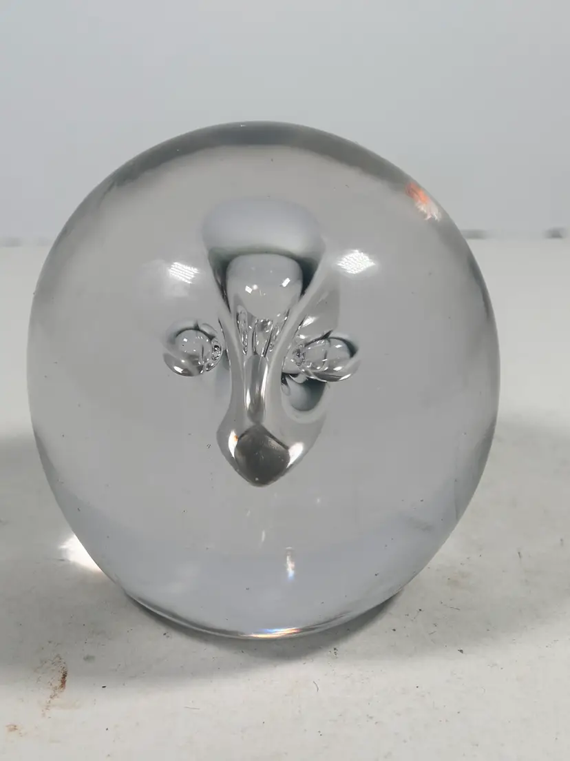 Vintage Murano Renato Anatra Smokey Clear Glass 4" Paperweight Signed