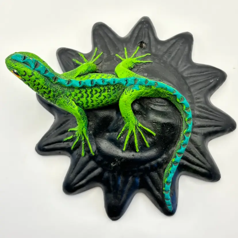 Tonala Hanging Mexican Pottery Folk Art Sun With Lizard Signed By Artist