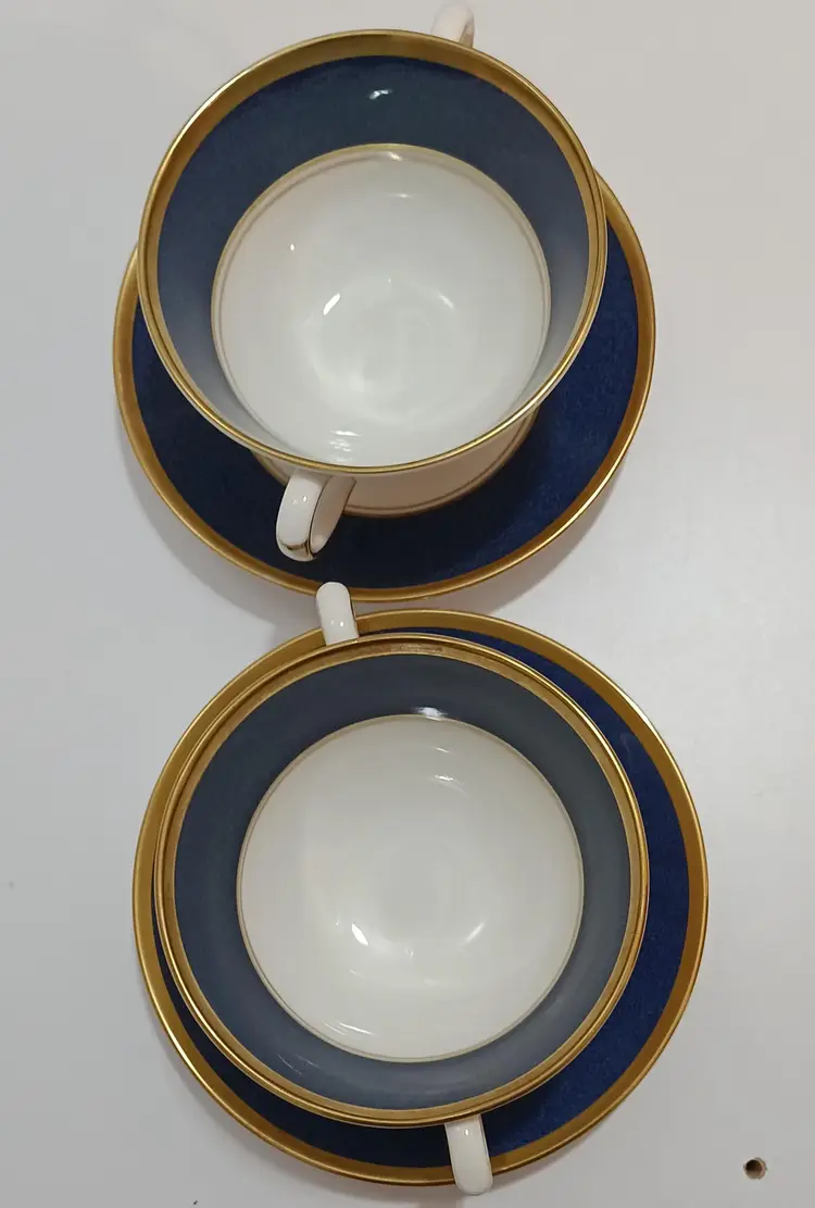 Pair Of CoalPort Bone China Athlone Blue Soup Bowl And Saucers