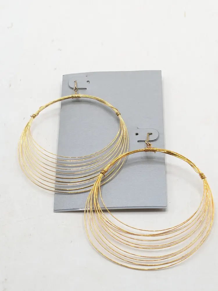 Gold Tone Wire Hoops Pierced Earrings NOS