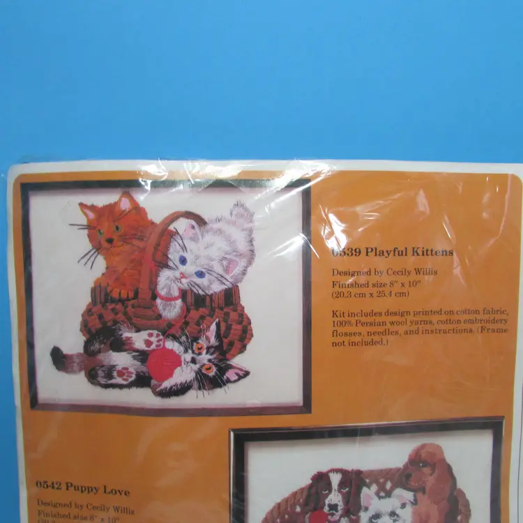 #01 vintage 1984 The Creative Circle #0539 Playful Kittens needlework craft kit