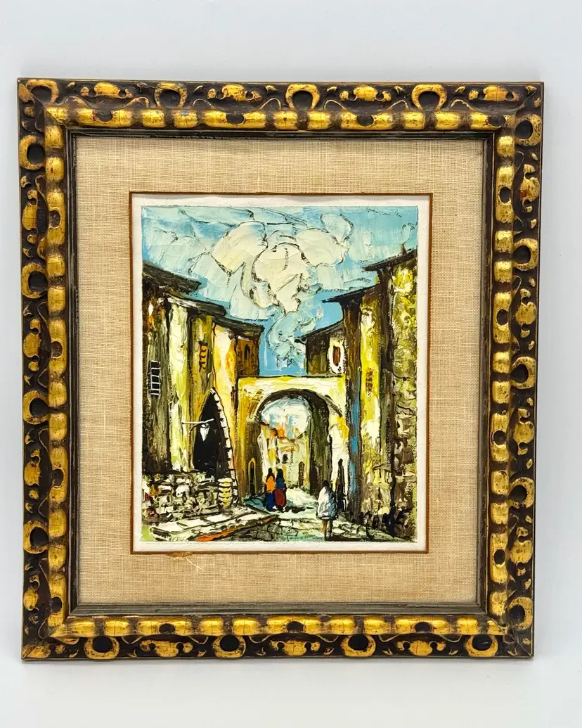 Art Original Painting Ancient Street Scene Artist Signed Gorgeous Frame, Matted Ready To Hang 17”H X 14”W