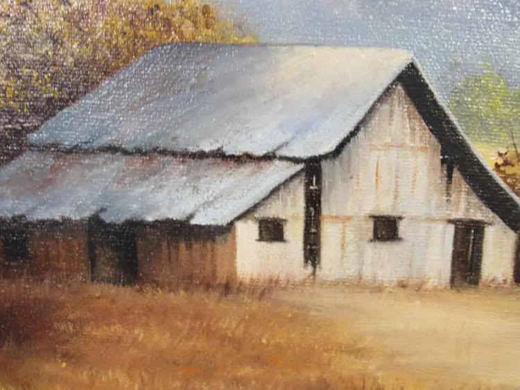 Original Oil Painting 9 x 12 "Barn Life" Canvas Framed Artist Pat Keely 1992
