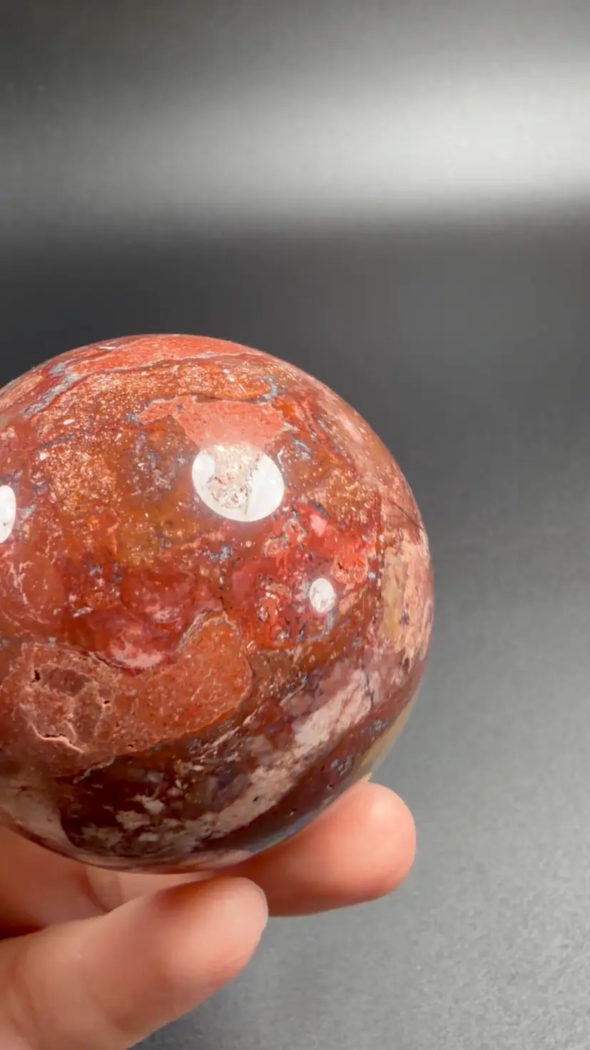 Natural Red Ocean Jasper Quartz Sphere Healing Crystal Polished 59mm 276g