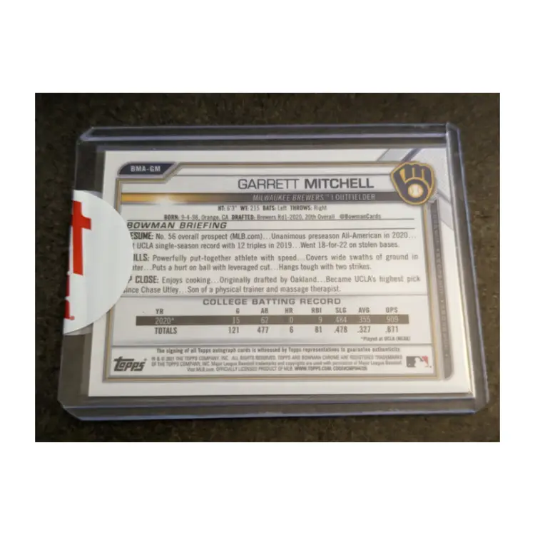 Garrett Mitchell 2021 Bowman Chrome Autograph Blue Mojo Refractor Parallel SN /150