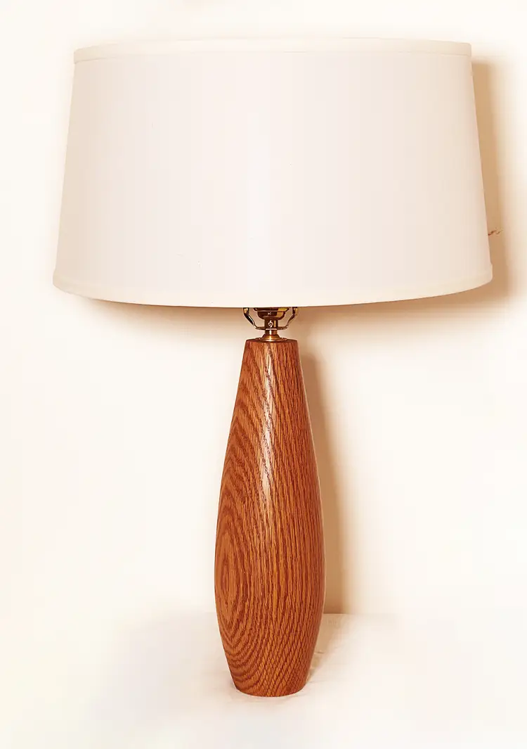 17" High Hand Crafted Turned Wood Oak  Lamp - MADE TO ORDER