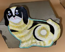 Vintage Pekingese Dog Trinket Dish Hand-Painted Enamel Over Brass Seymour Mann Style 1970’s