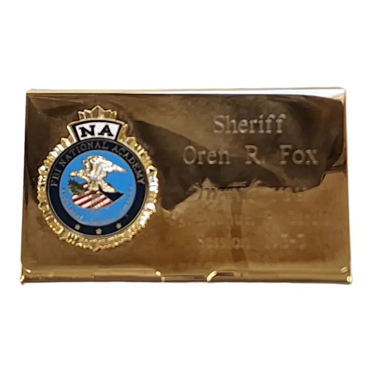 Vtg Gold Tone FBI National Academy Oren R Fox Imperial County Business Card Case