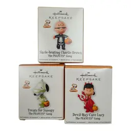 2010 Hallmark Peanuts Gang Halloween Set of 3 Keepsake Miniature Ornaments IOB