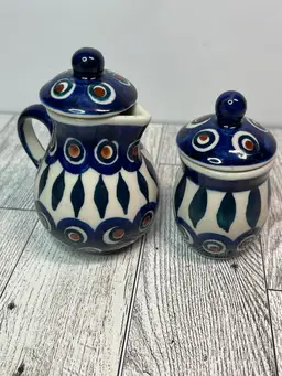 Miniature Polish Pottery Peacock Design Creamer