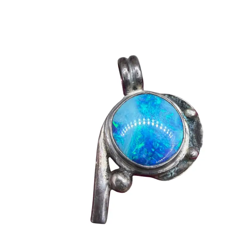 Sterling Silver And Blue Opal Pendent