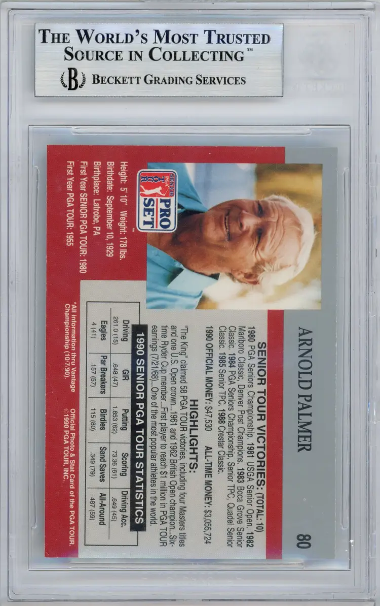 1990 Pro Set ARNOLD PALMER #80 RC Rookie GOLF BGS 9 MINT