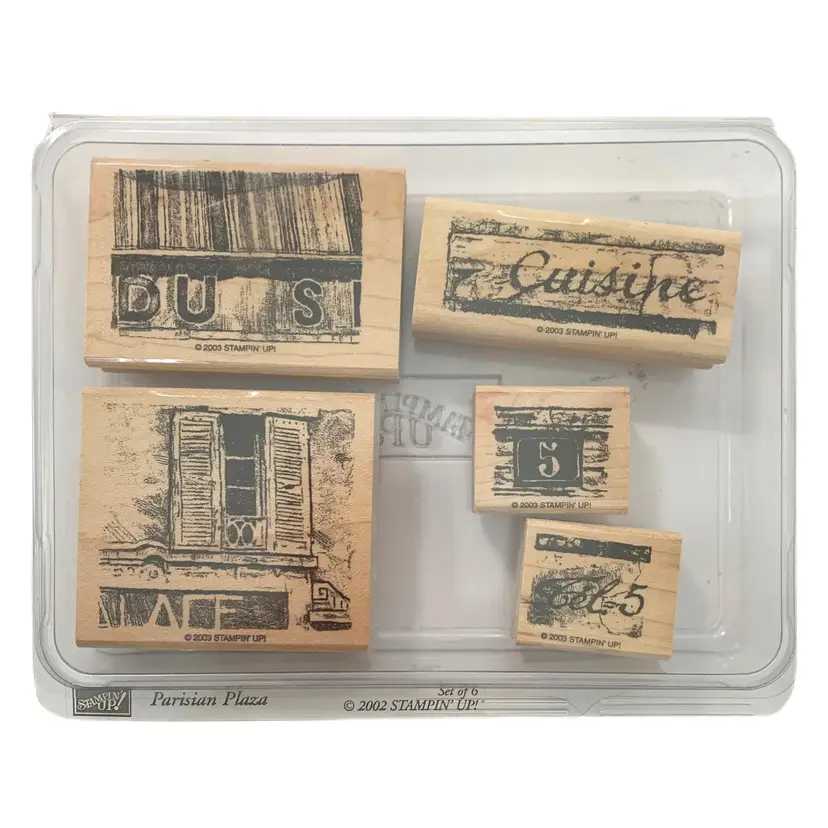 Stampin Up Parisian Plaza NEW Set 4 Wood Mounted Rubber Stamps 2003 Retired Vintage