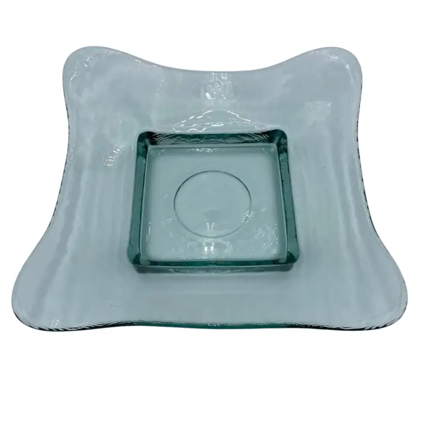 Vidrio (Spain) Recycled Art Glass Curved Square Platter, Light Green, 11"