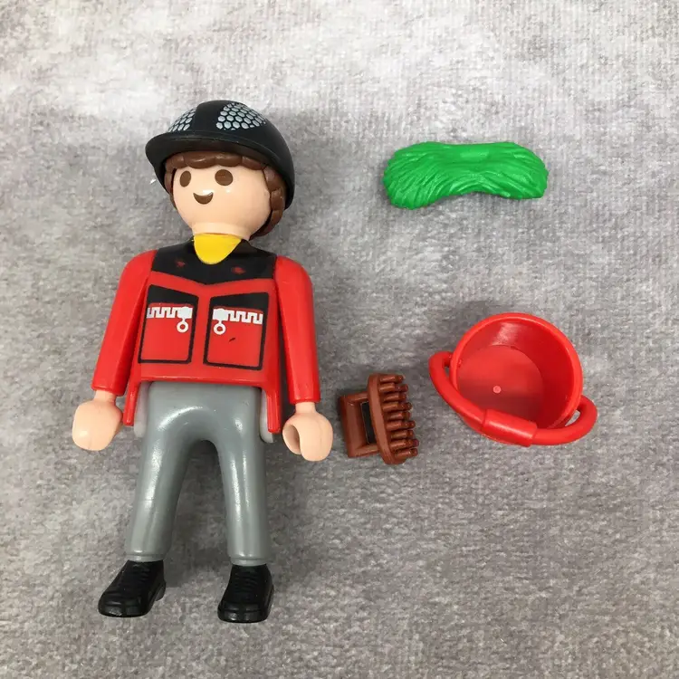 Playmobil Pony Groomer - Figure, Grass, Bucket, Brush, Pony- Read Description