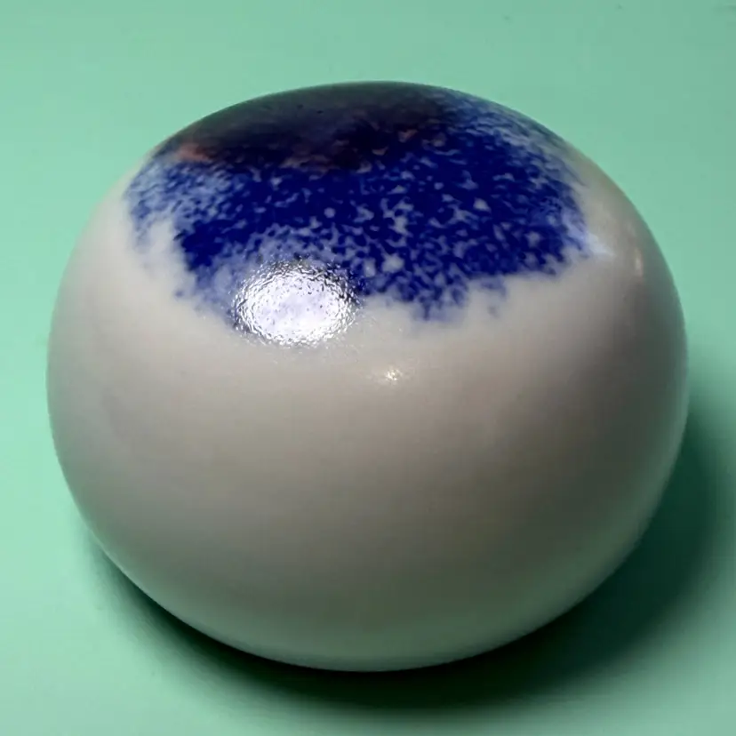 Finely Crafted Art Studio Pottery Ceramic Paperweight Signed RW Spotted Blue