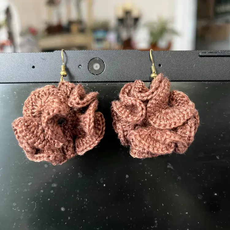 Boho Style Crocheted By Me Brown Earrings