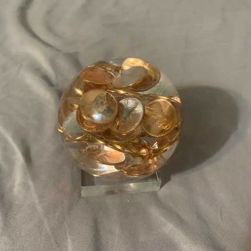 Lucite Penny Paper Weight With Stand 1969 Pennies