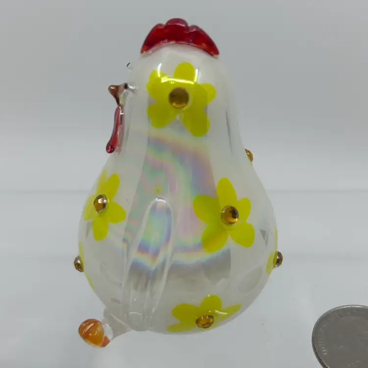 Vintage Pier 1 Daisy Chicken Blown Glass Rhinestones And Daisies 2.75"