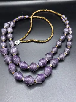 Two-Strand Bead Necklace in Royal Purple & Brass