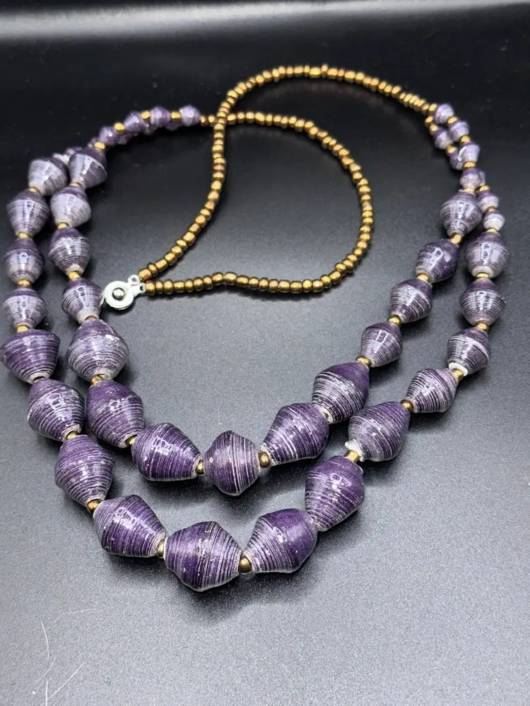 Two-Strand Bead Necklace in Royal Purple & Brass