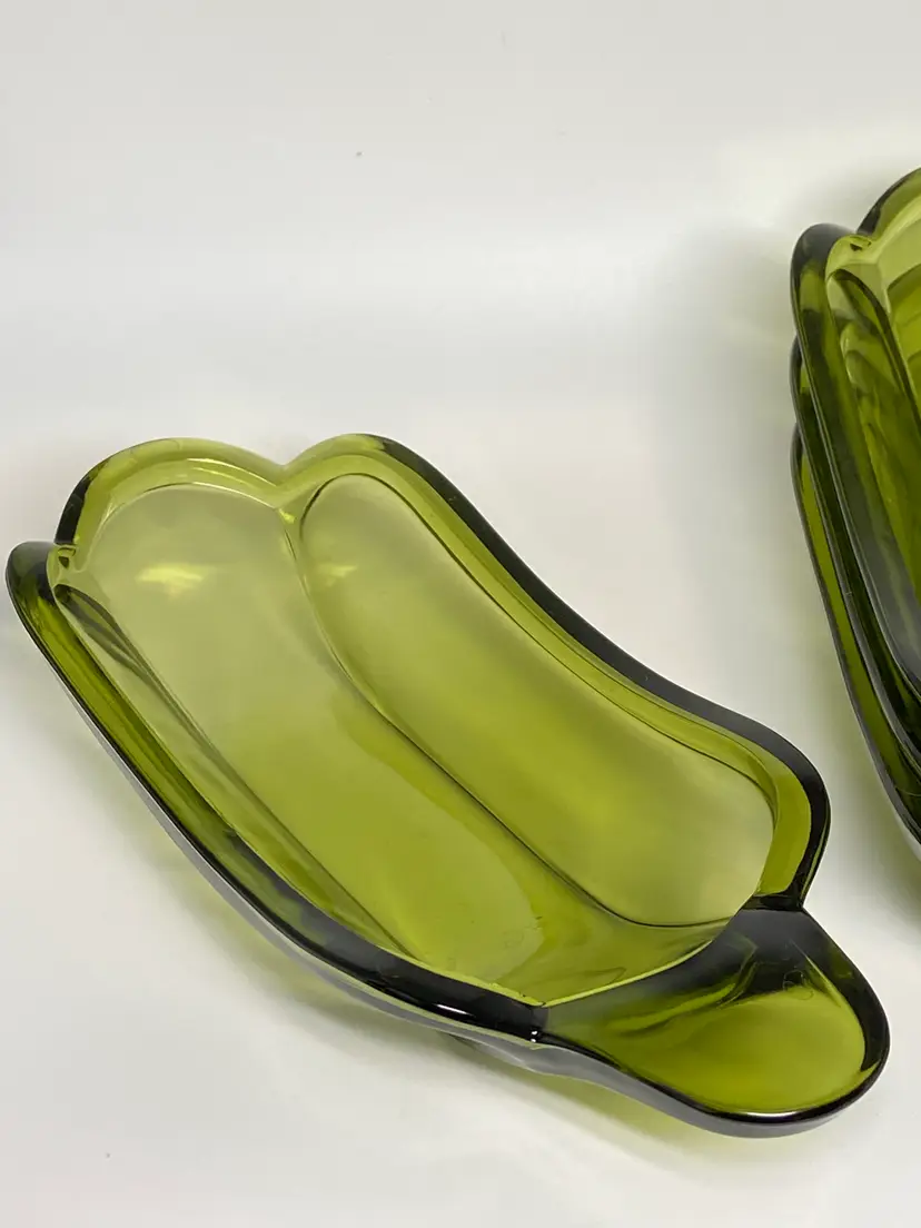 4 Vintage Indiana Glass Green Banana Split Dishes, 1960's - '70's, 8.75" Long