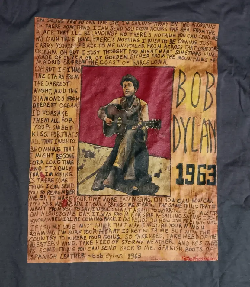 Bob dylan Boots of Spanish Leather t-shirt NEW nwot lyrics hippie rock pot peace