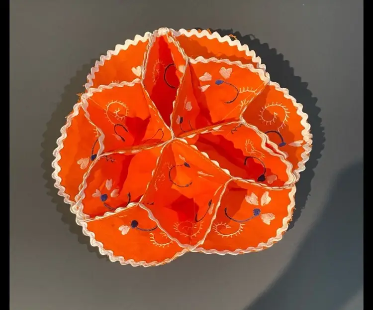 Portuguese Bread Roll Warmer - Orange Blue And White With Embroidery - 12”