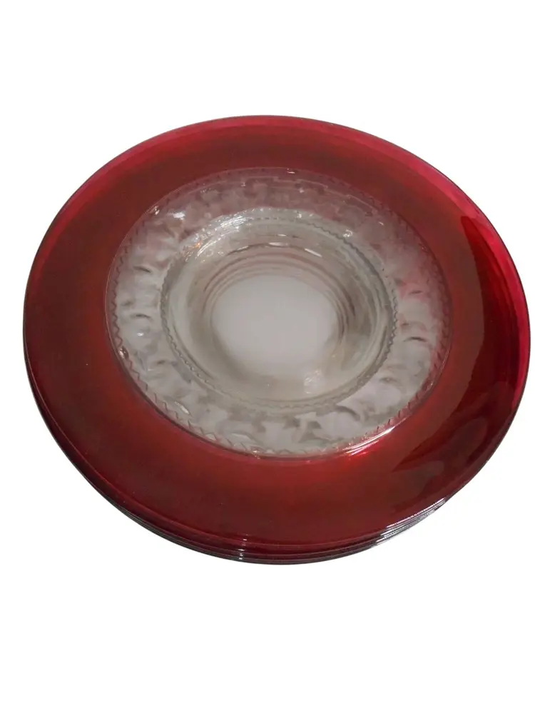 1950s 6 Glass Ruby Red Kings Crown Thumbprint Dinner Plates 10 1/4" Estate Find