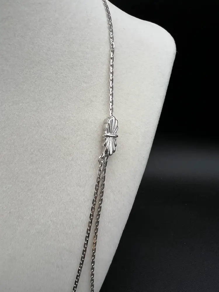 Silver Tone Double Stranded Adjustable Necklace With Bow Detail