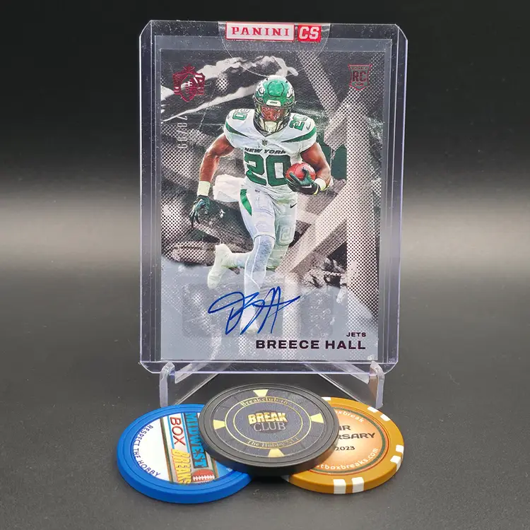 Breece Hall Rookie Auto Redemption Fresh - 2022 Panini Chronicles Gridiron Kings Football Red Parallel Numbered 78/99 Card # GK-12 New York Jets