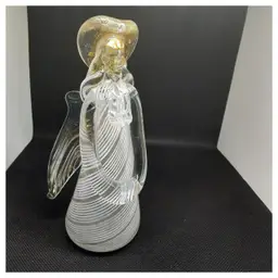 Murano Latticino Glass Angel, White with Gold