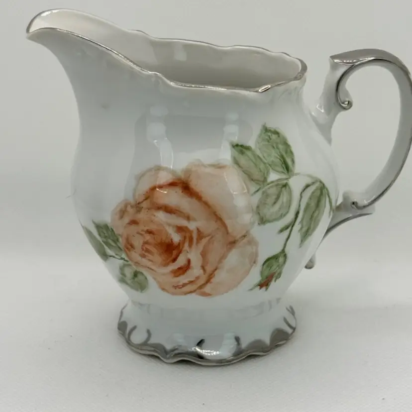 Vintage 1970’s Bristol Nobility Rose Motif Creamer, Hand-Painted Porcelain, Made in Japan, Artist Signed