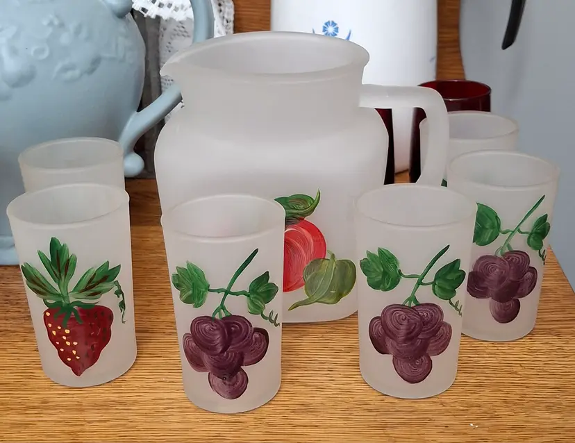 Vintage Satin Glass Juice Pitcher & Glass Set