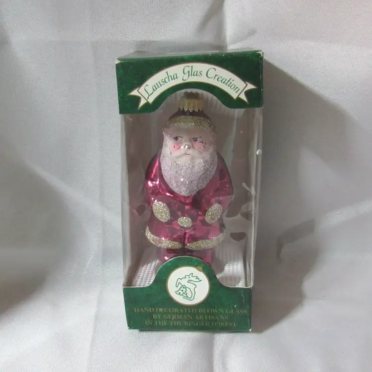 #01 VTG Krebs Lauscha Blown Glass Santa Claus Dark Pink - Germany 5"
