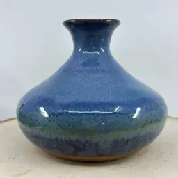 Studio Art Pottery Speckled Blue Vase Signed 4.5”