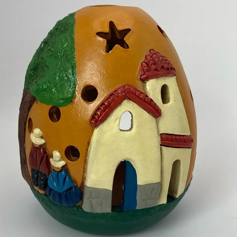 Ten Thousand Villages Folk Art Terra Cotta Dome Tea Candle Holder Peru