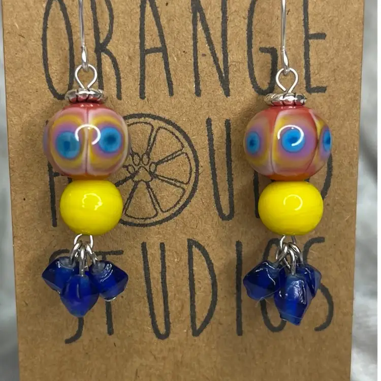 #04 "Sunshower" Series - Handmade by Me -- Lampwork Glass Earrings