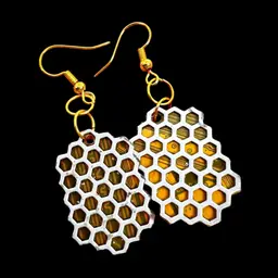 Circuitboard “Honeycomb” Earrings. Recycled E-waste from Golden Colored Circuitboard and & Computer Parts. Handmade by Me 🫶