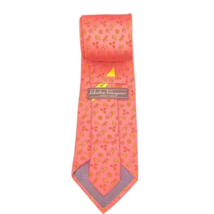 Salvatore Ferragamo Pink Tie-Insects Floral Butterflies Dragonflies