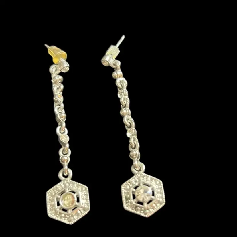 Silvertone hanging earrings with clear rhinestones for 2 1/2 inch and length