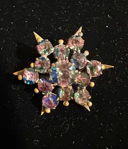 Antique Victorian Iris Rainbow Rhinestone Gold Filled Star Pin